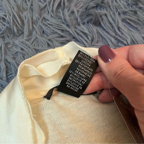 August Silk Wool Silk Cream Open Front Cardigan Sweater Size M NWT - Picture 4 of 6